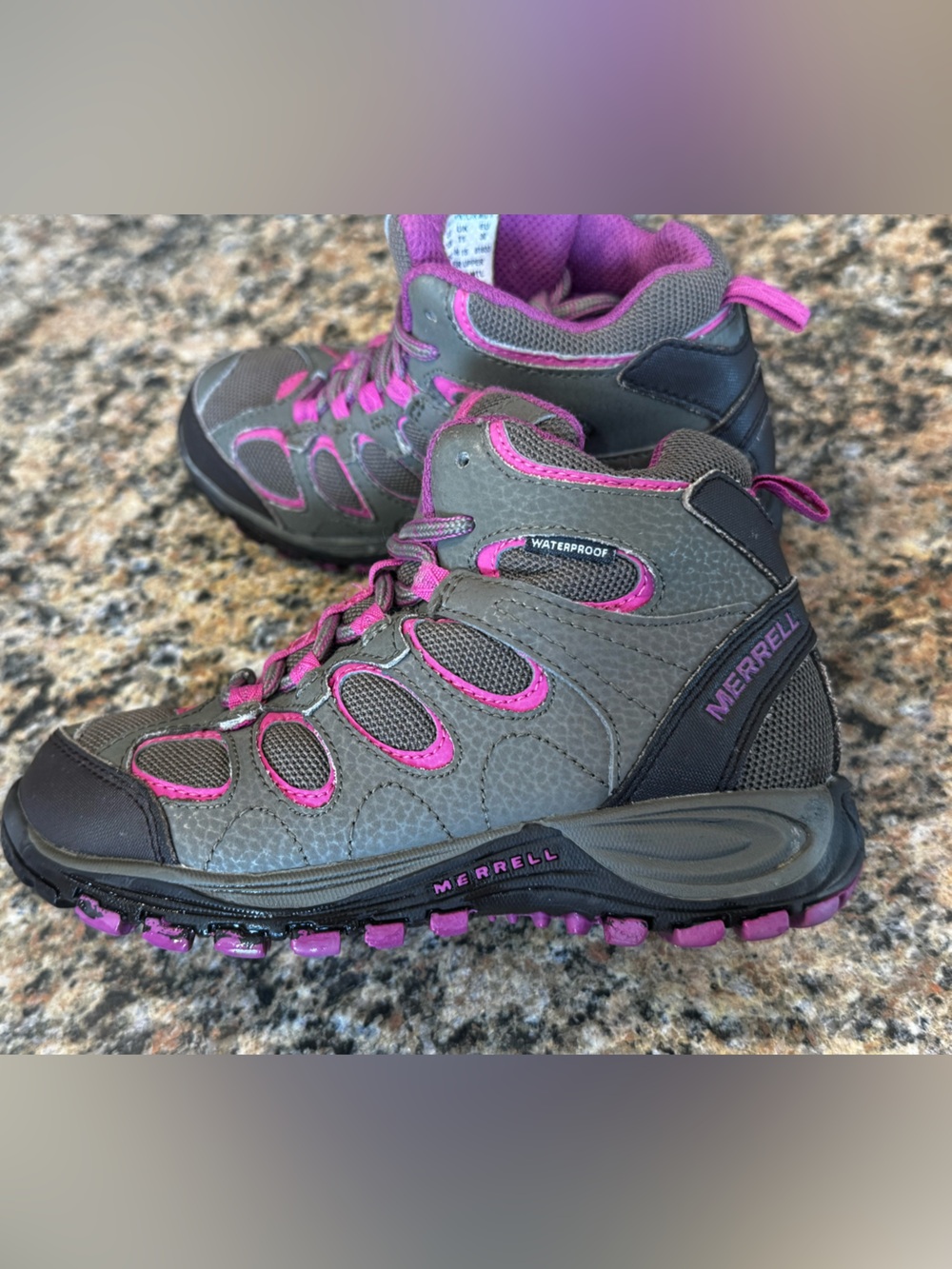 Merrell Dry Girls Hiking Ankle Boots Pink Gray Lace Toddler Sz 12 Trail Hilltop